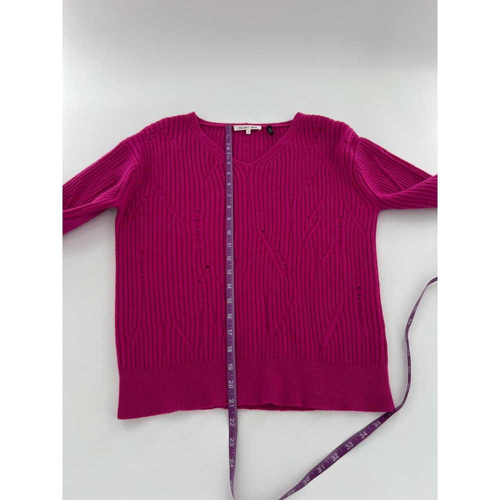 Helmut Lang Pink Lambswool Distressed Ribbed V-Neck Sweater Thumbholes Indie S - Picture 5 of 8